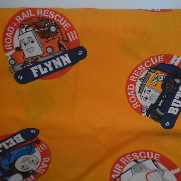 Thomas & Friends FLAT BED SHEET Twin Size Yellow Fabric Road Rail Sea Rescue Kid - Picture 3 of 8